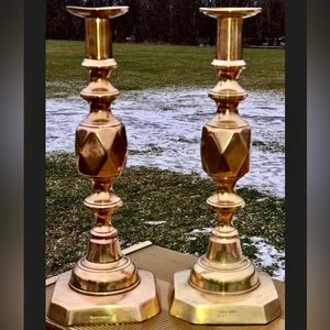 Set of 2 Solid Brass KING OF DIAMONDS Jubilee Candle Holders